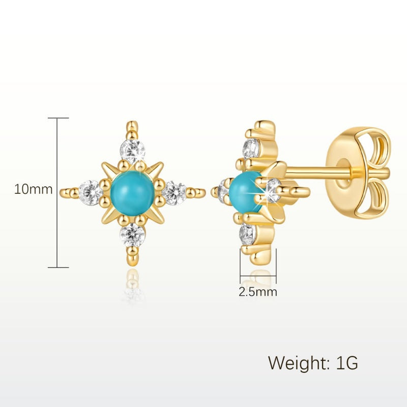 14K Gold Plated  Four-Pointed Star Stud Earrings for Women
