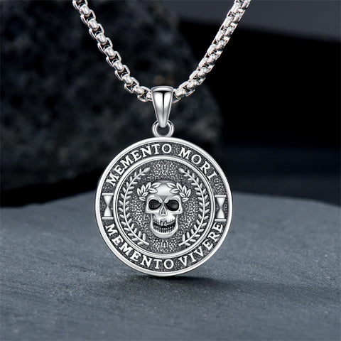 Sterling Silver Gothic Skull Memento Mori Pendant Necklace