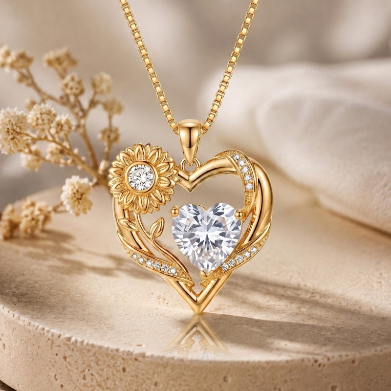 14K Gold Plated Birthstone  Sunflower Pendant Necklace for Women  Anniversary Christmas Birthday Gift