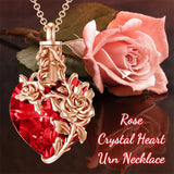 Sterling Silver Heart Crystal Rose Urn Necklaces for Ashes for Women
