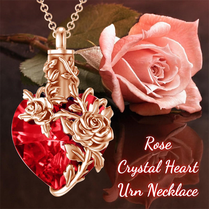 Sterling Silver Heart Crystal Rose Urn Necklaces for Ashes for Women