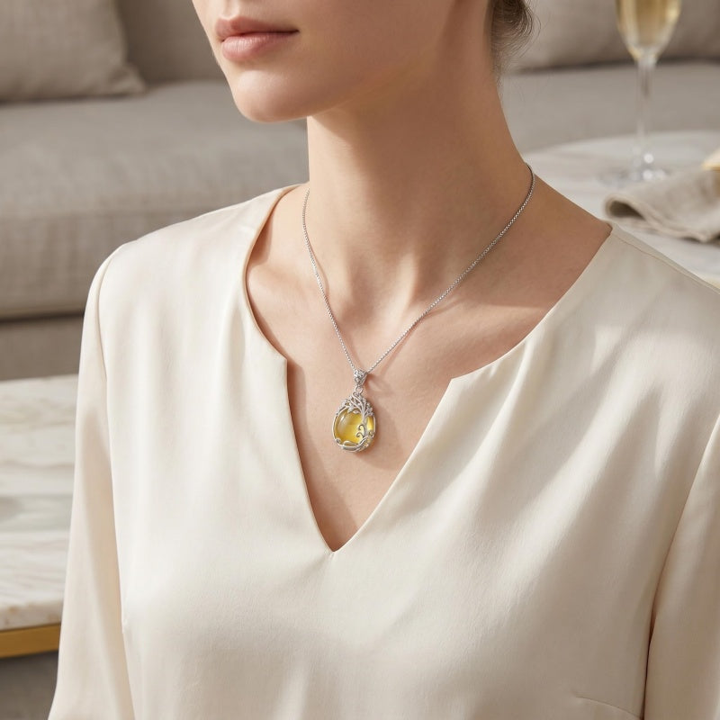 14K Gold Plated Teardrop Tree of Life Necklace for Women