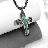 14K Gold Plated Turquoise Malachite Abalone Shell Cross Pendant Necklace for Men
