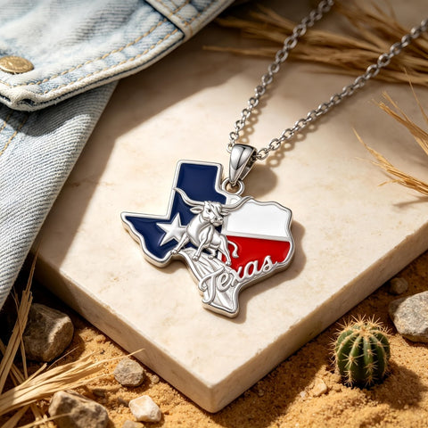 Sterling Silver  Bluebonnets Cow Skull Cowboy Hat Boot Cactus Cowgirl Texas Necklace Texas Necklace