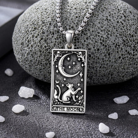 Sterling Silver Tarot Card Pendant  Necklace for Men Gothic Amulet Jewelry