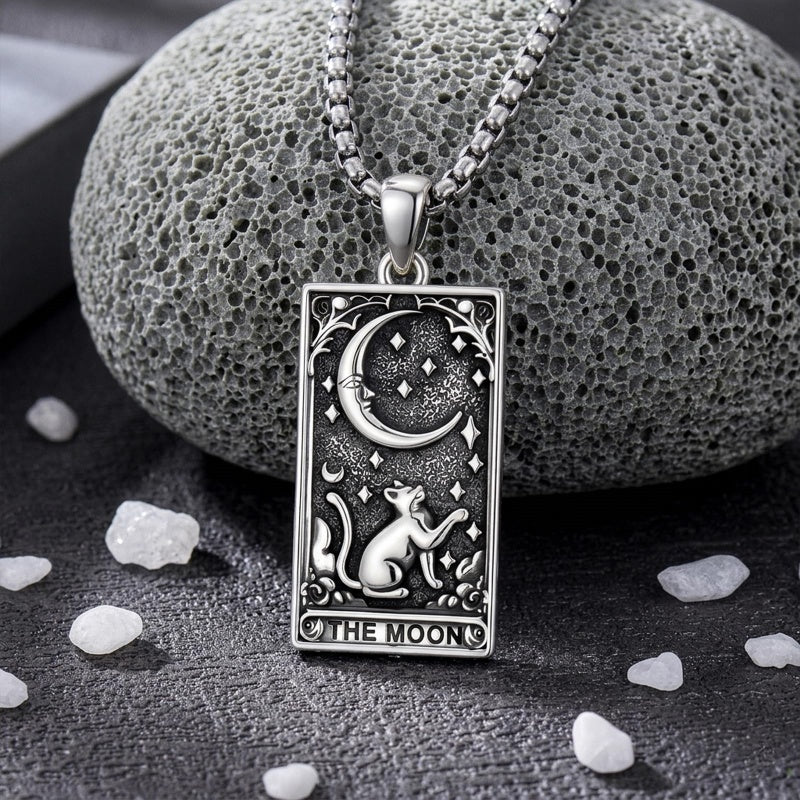 Sterling Silver Tarot Card Pendant  Necklace for Men Gothic Amulet Jewelry
