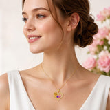 14K Gold Plated Double Heart Birthstone Rose Pendant Necklace for Women