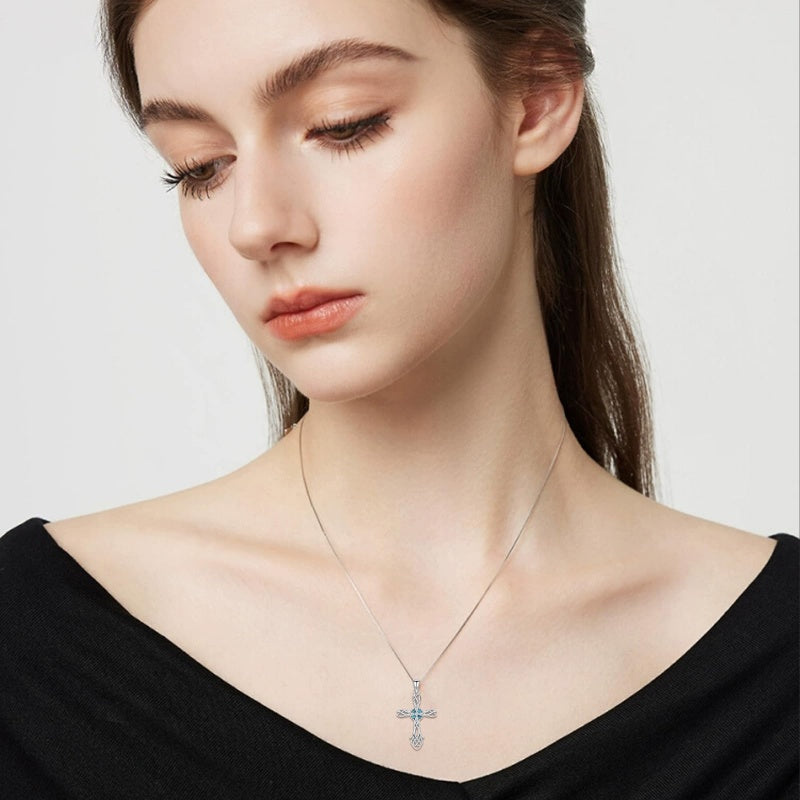14K Gold Plated Turquoise Cross Pendant Necklace Western Jewelry for Women