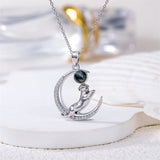 Sterling Silver Moss Agate Moon Otter Pendant Necklace