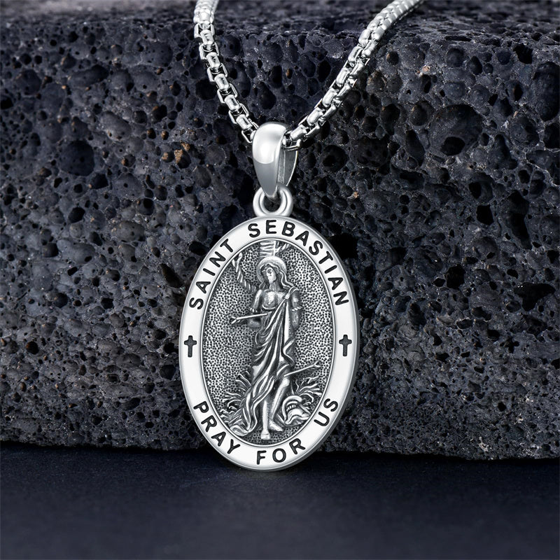 Sterling Silver Amulet Medal  St Sebastian Saint Christopher Viking Deer Pendant Necklace