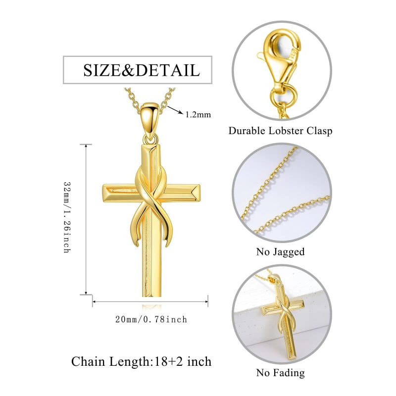 14K Gold Plated Cross Pendant Necklace for Women