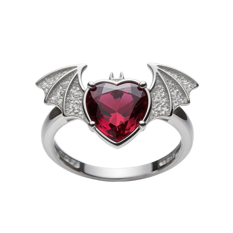 Sterling Silver Personalized Birthstone Punk Skull Bat Snake Ring Goth Jewelry for Halloween Birthday