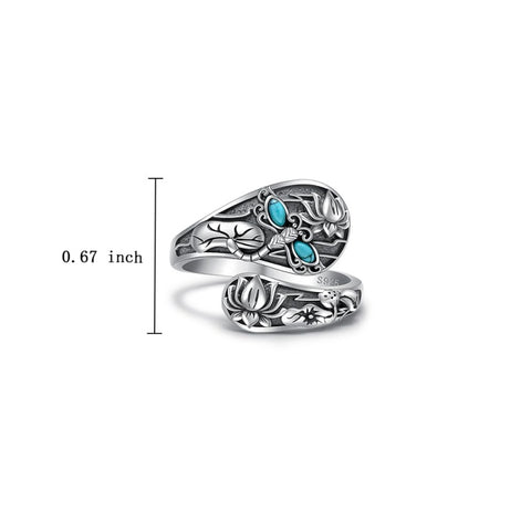 Sterling SilverMustard Seed Turtle Ocean Butterfly Dragonfly Turquoise Adjustable  Spoon Ring Spoon Jewelry for Women