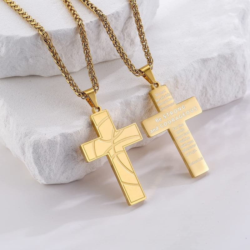 14K Gold Plated Bible Verse Basketball Cross Pendant Necklace for Men