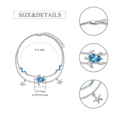 Sterling Silver Turtle Multi-layered Anklet