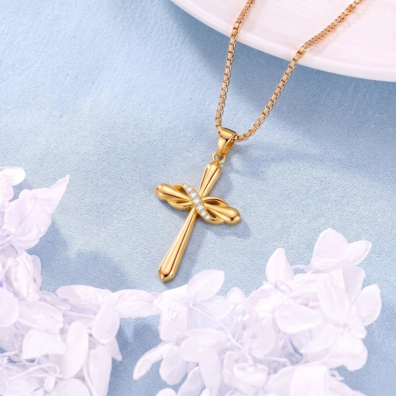 14K Gold Plated Birthstone Infinity  Cross Pendant NecklaceJewelry for Women