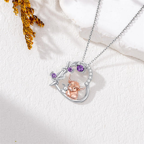 Sterling Silver Highland Cow Pendant Necklace Gift for Christmas
