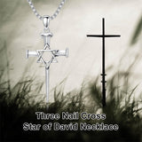 Sterling Silver Star Of David  Cross Pendant Necklace