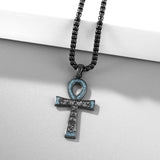 14K Gold Plated Turquoise Malachite Abalone Shell Cross Pendant Necklace for Men