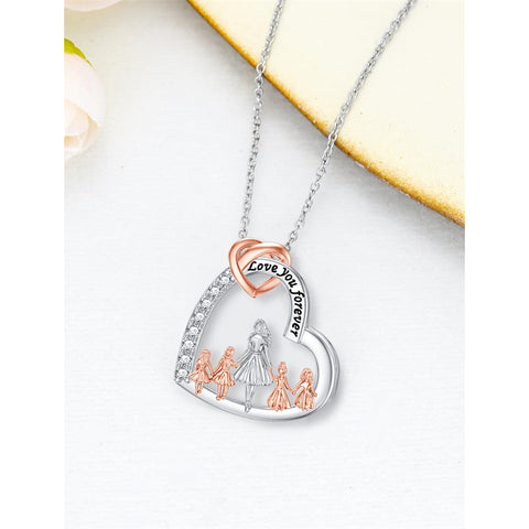 Sterling Silver Mother and 2/3/4 Daughter Heart Pendant Necklace Engraved with Love You Forever