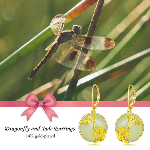 14K Gold Plated Natural Jade  Earrings for Women Good Fortune Jewelry Birthday Mother's Day Gifts