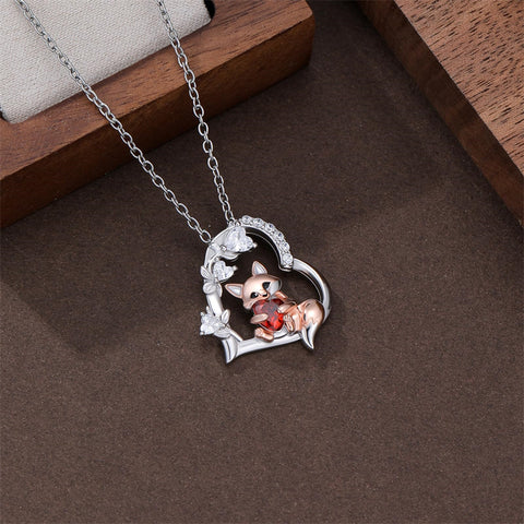 Sterling Silver Cubic Zirconia Fox Pendant Necklace