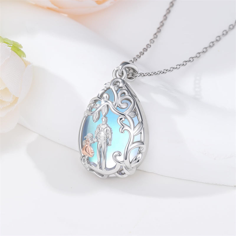 Sterling Silver Moonstone Teardrop Father Daughter Mother Daughter Pendant Necklace