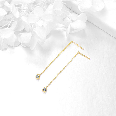 14k Gold Threader Pull Through Tassel Ear Dangle Earrings