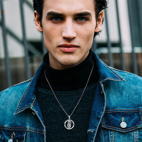 Sterling Silver Crown of Thorns Jesus St Benedict St Michael Pendant Necklace