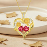 Double Birthstone Necklace 14K Gold Plated You Are My Sunshine Sunflower Necklace Heart Pendant Necklace
