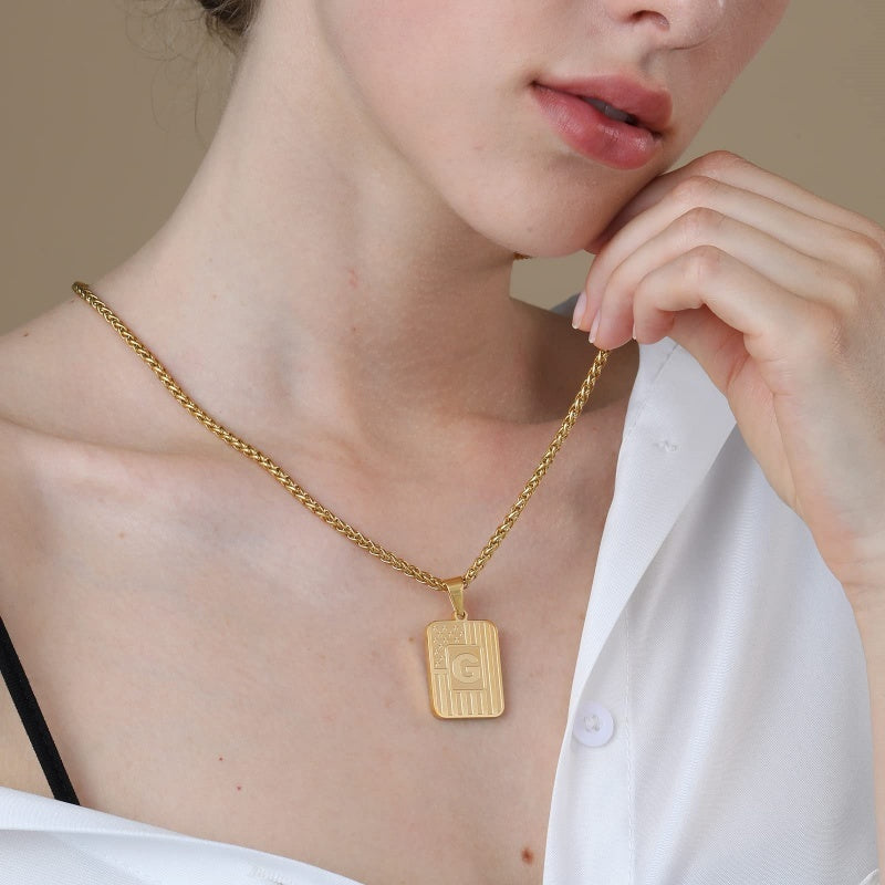 14K Gold Plated  American Flag Initial A-Z Pendant Necklace for Men
