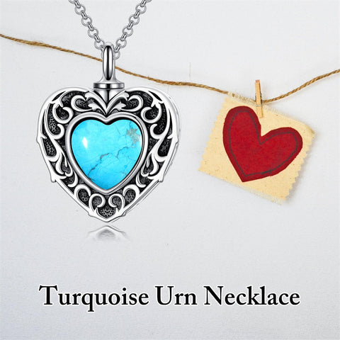 Sterling Silver Moonstone Turquoise Moss Agate Heart Shaped Urn Necklace for Ashes