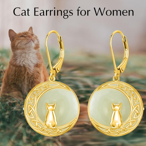 14K Gold Plated Natural Jade  Earrings for Women Good Fortune Jewelry Birthday Mother's Day Gifts