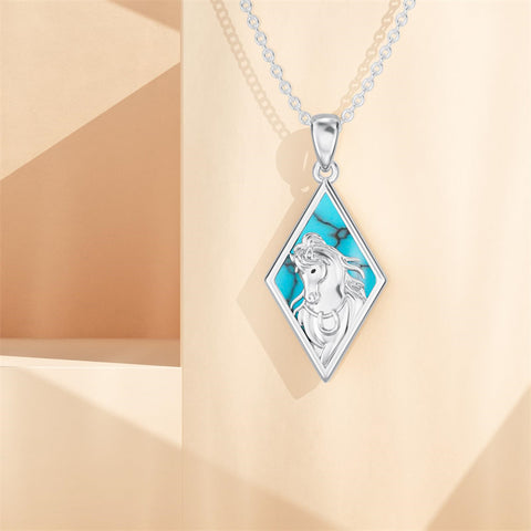 Sterling Silver Turquoise Horse Pendant Necklace
