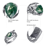 Sterling Silver Moss Agate Moonstone Branch Engagement Wedding Promise Ring  for Her