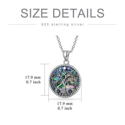 Sterling Silver Abalone Shell Tree of Life Pendant Necklace