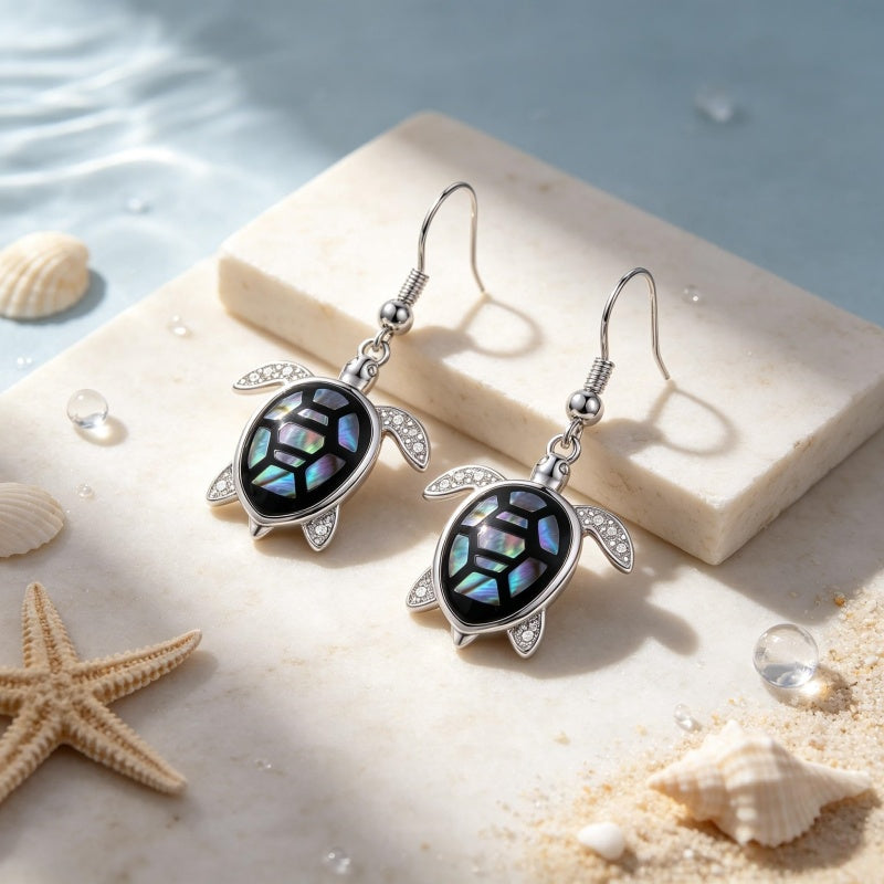 Sterling Silver Abalone Shell Hummingbird Owl Sea Turtle Cat Frog Horse Seahorse Dangle Earrings  Gifts for Christmas