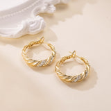 14K Gold Plated Cubic Zirconia Spiral Twisted Chunky Hoops Earring for Women