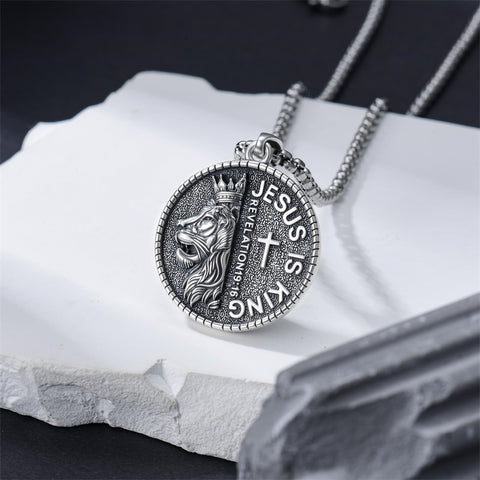 Sterling Silver Faith Bible Lion Pendant Necklace for Men