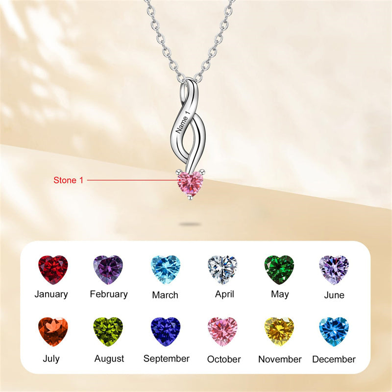 10K 14K 18K Gold Personalized 1-6 Simulated Birthstones Mother's Name Heart Pendant Necklace