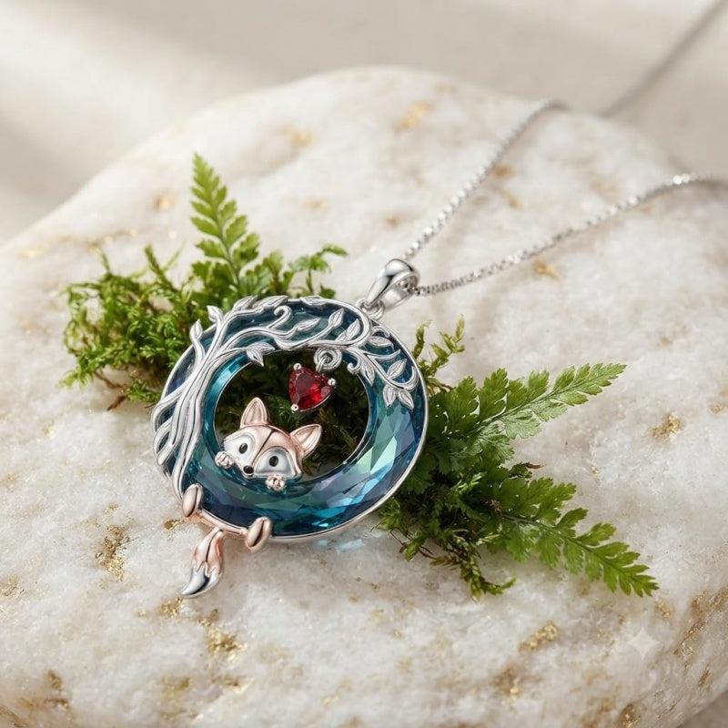 Sterling Silver Blue Crystal  Tree of Life Raccoon Bunny Cat Corgi  Pendant  Necklace  Anniversary Birthday Gifts