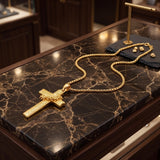 14K Gold Plated Cross Pendant Necklace for Men Religious Jewelry Christian Gift