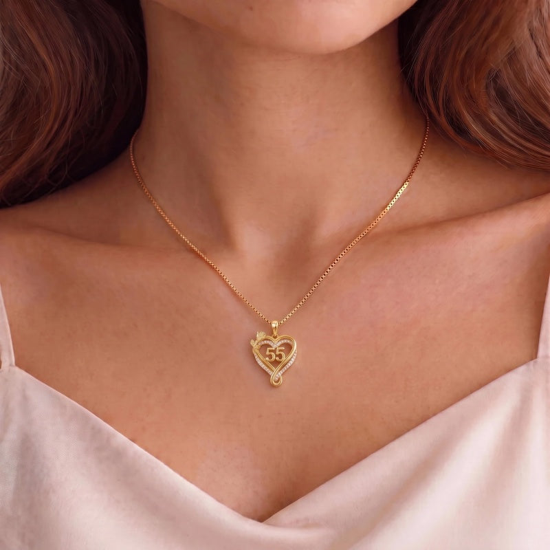 14K Gold  Plated Birthday Anniversary Rose Heart Pendant Necklace for Women