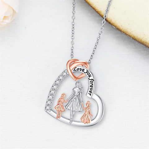 Sterling Silver Mother and 2/3/4 Daughter Heart Pendant Necklace Engraved with Love You Forever