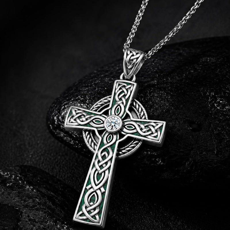 14K Gold Plated Celtic Vikin Cross Pendant Necklace Irish Jewelry Religious Protective Gift