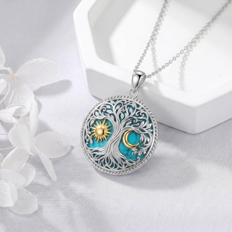 Sterling Silver Turquoise Sun and Moon AA Sobriety Celtic Knot Cross DNA Star of David Tree of Life Pendant Necklace