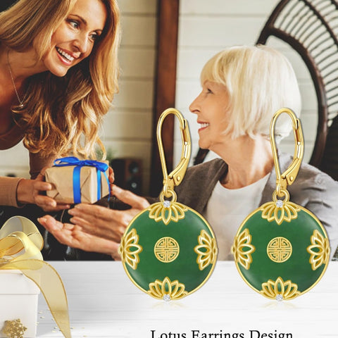 14K Gold Plated Natural Jade  Earrings for Women Good Fortune Jewelry Birthday Mother's Day Gifts