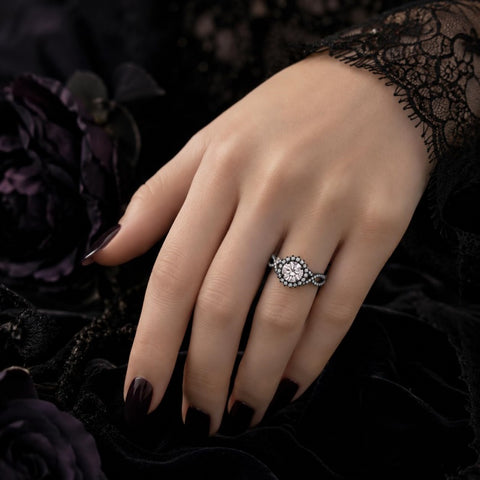 Sterling Silver 10K 14K 18K Gold Custom Engraved Moissanite Engagement Wedding Ring Halloween Gift
