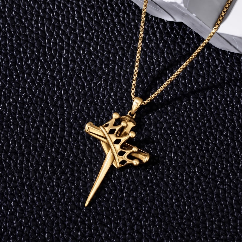 14K Gold Plated Cross Pendant Necklace for Men Religious Jewelry Christian Gift
