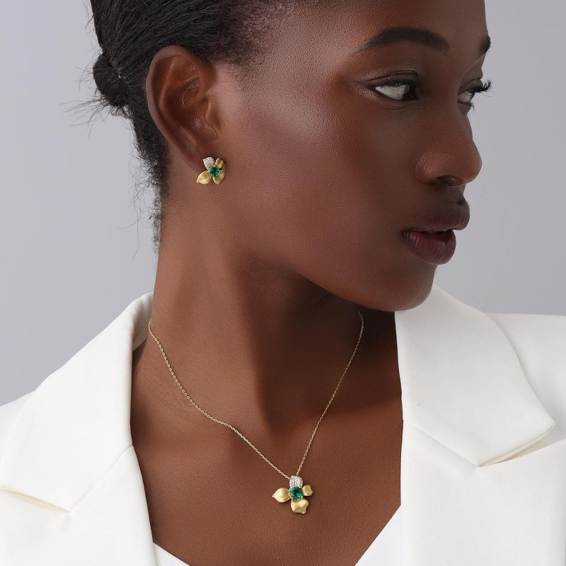 14K Gold Plated Lab-Grown Emerald Pendant Necklaces for Women